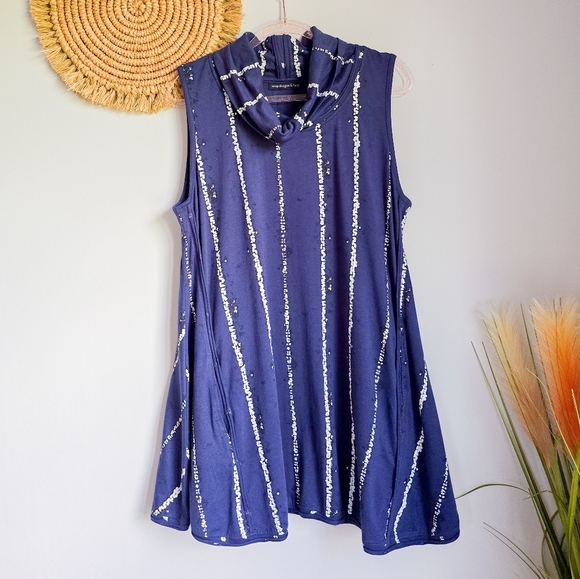 Snapdragon & Twig, Navy Blue Striped Cowl Neck Pocket Tunic Dress Size Medium - Picture 9 of 9